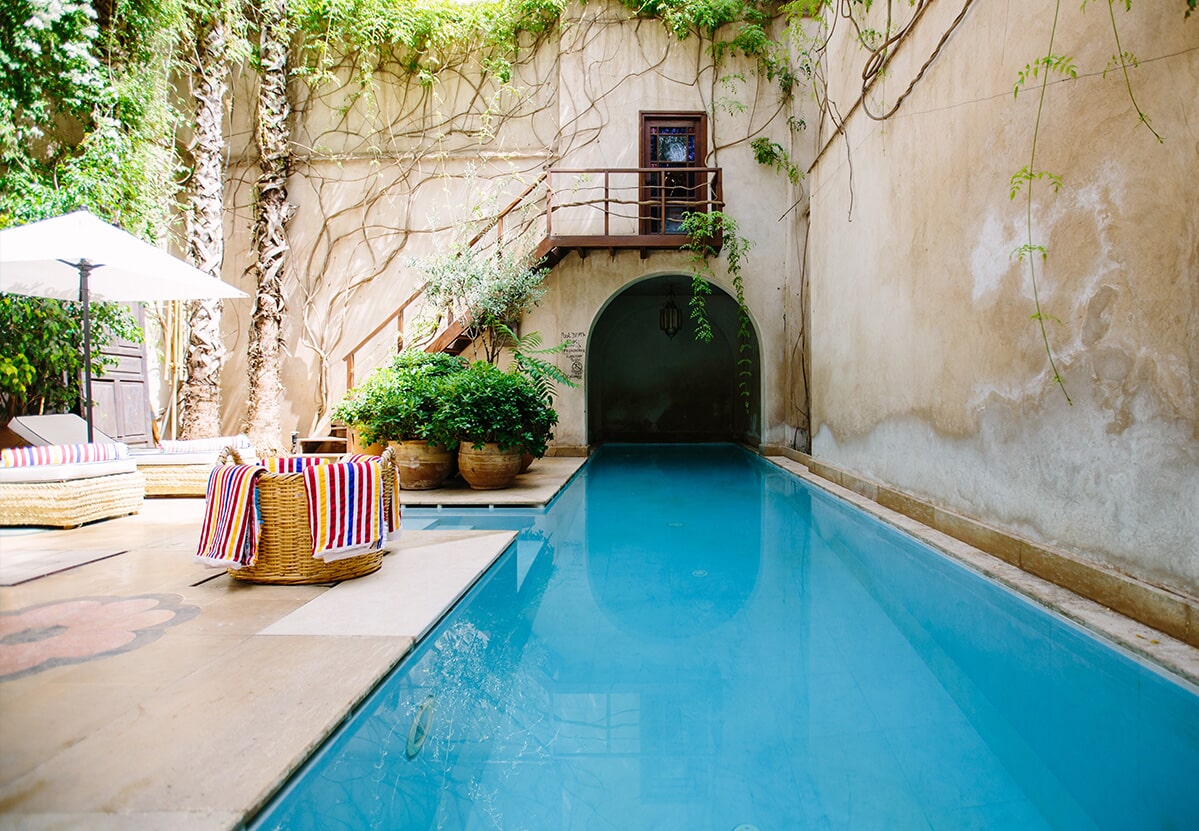 Indoor swimming pool in a hospitality setting